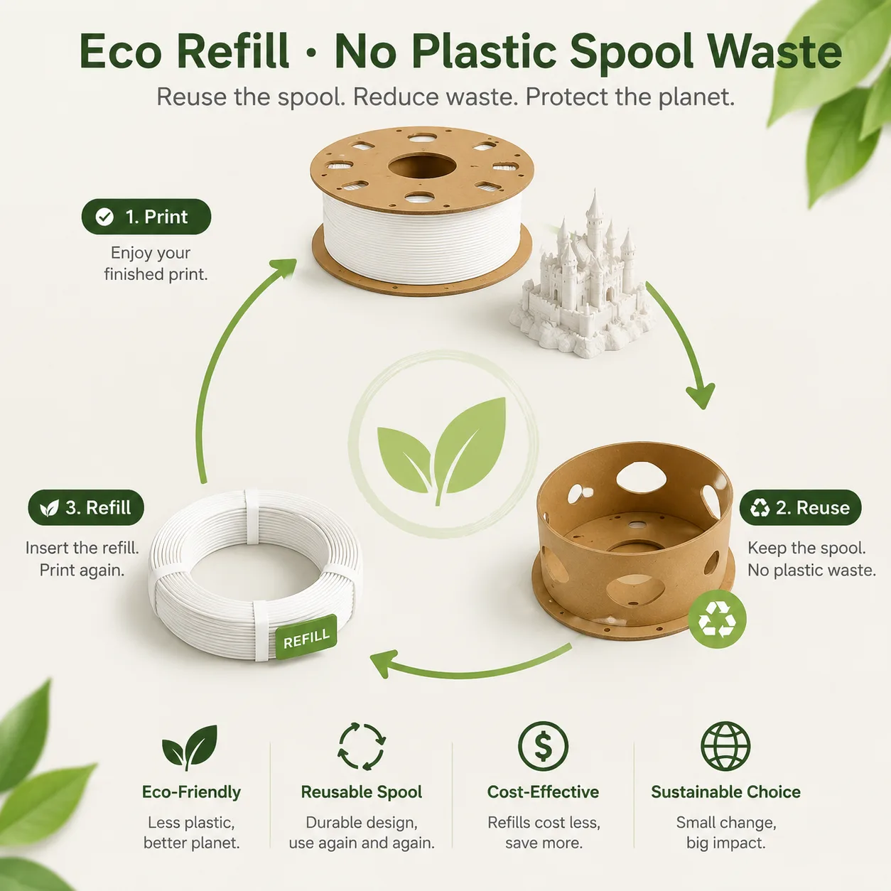 3D Matte PLA Refill Filament 1.75mm 1kg No-Spool Eco Refill — Scene