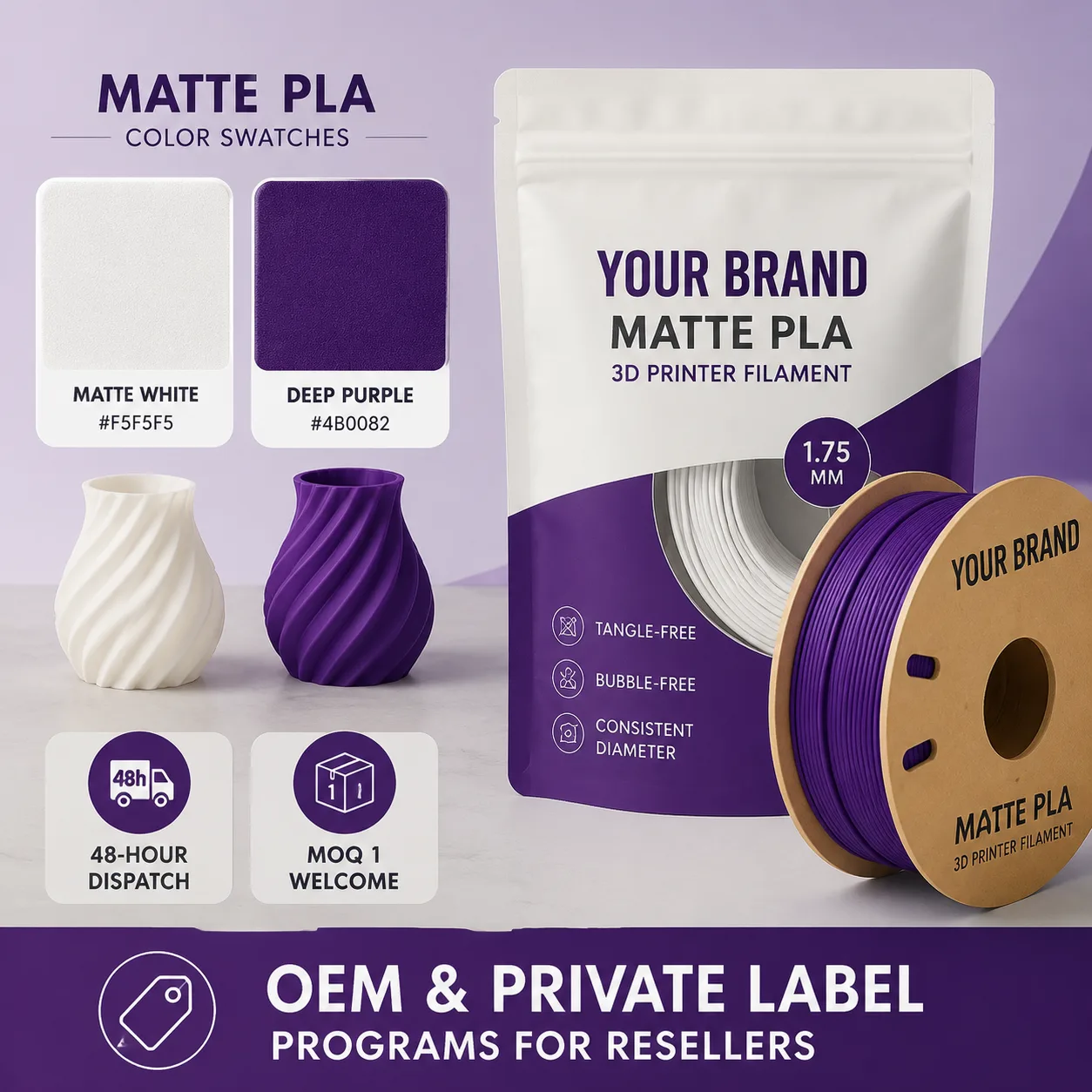 3D Matte PLA Refill Filament 1.75mm 1kg No-Spool Eco Refill — Product Images