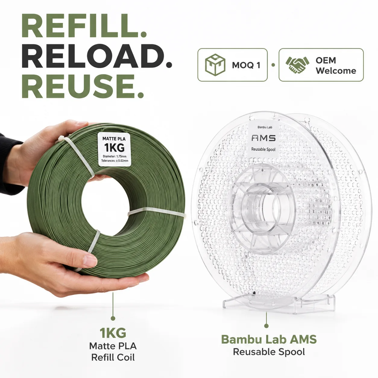 3D Matte PLA Refill Filament 1.75mm 1kg No-Spool Eco Refill — view 6