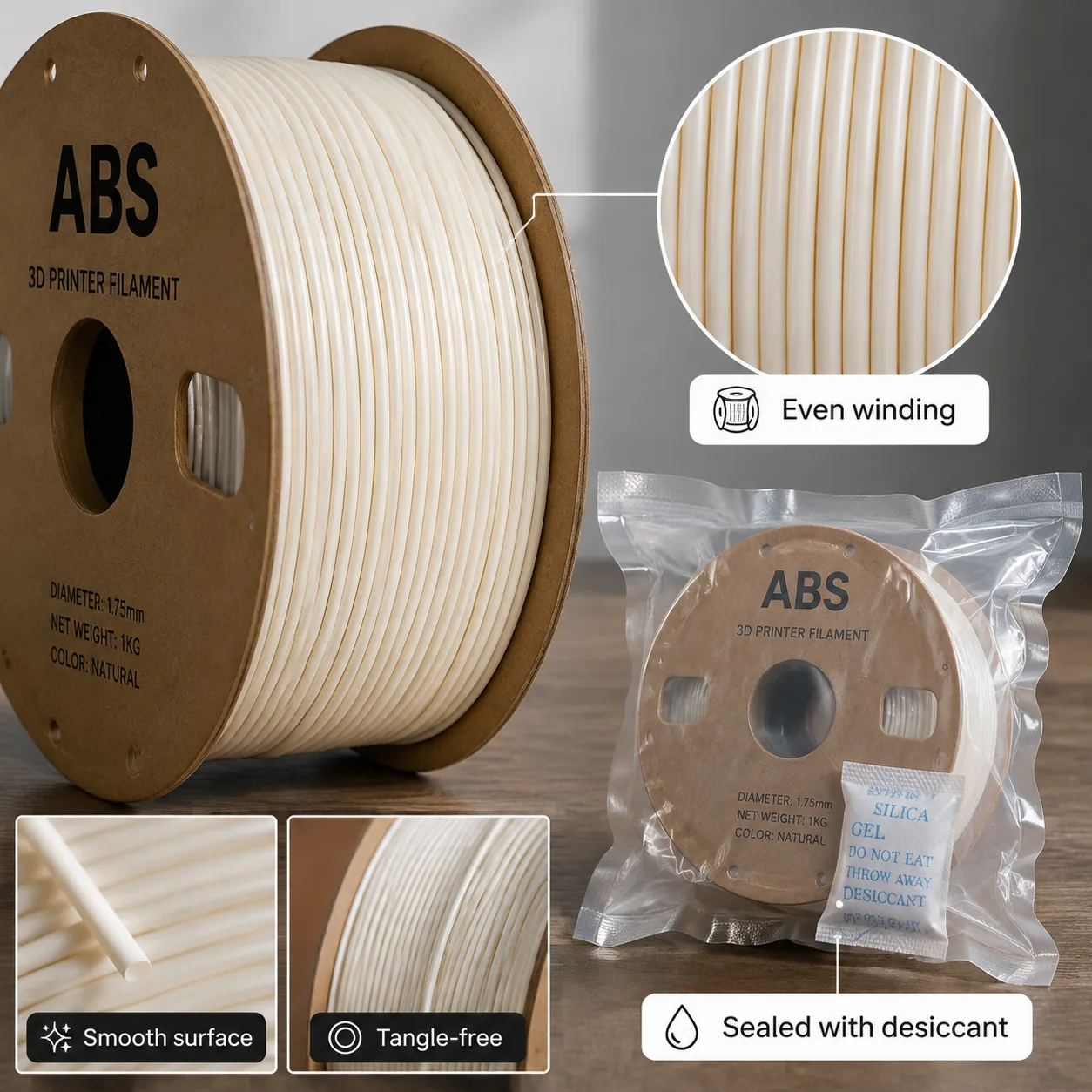 ABS 3D Printer Filament 1.75mm 8 Colors High Impact Heat Resistant White Natural Skin Tone Red Creality — Close-up