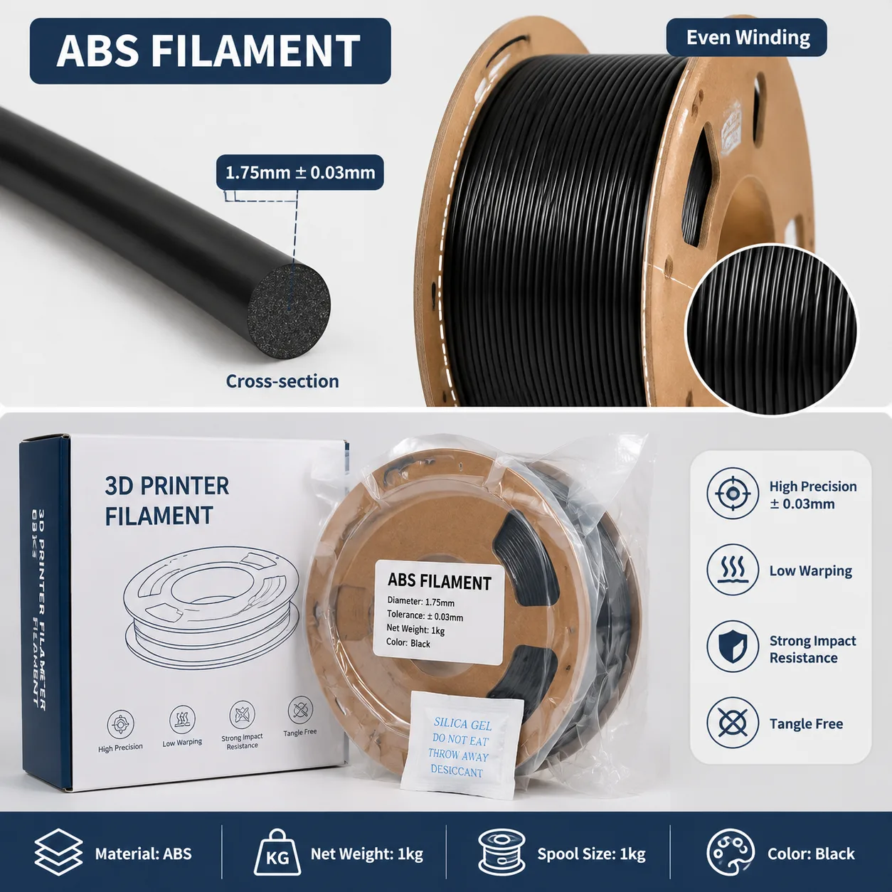 ABS Filament 1.75mm 8 Colors Skin Tone Klein Blue Impact Resistant — Close-up