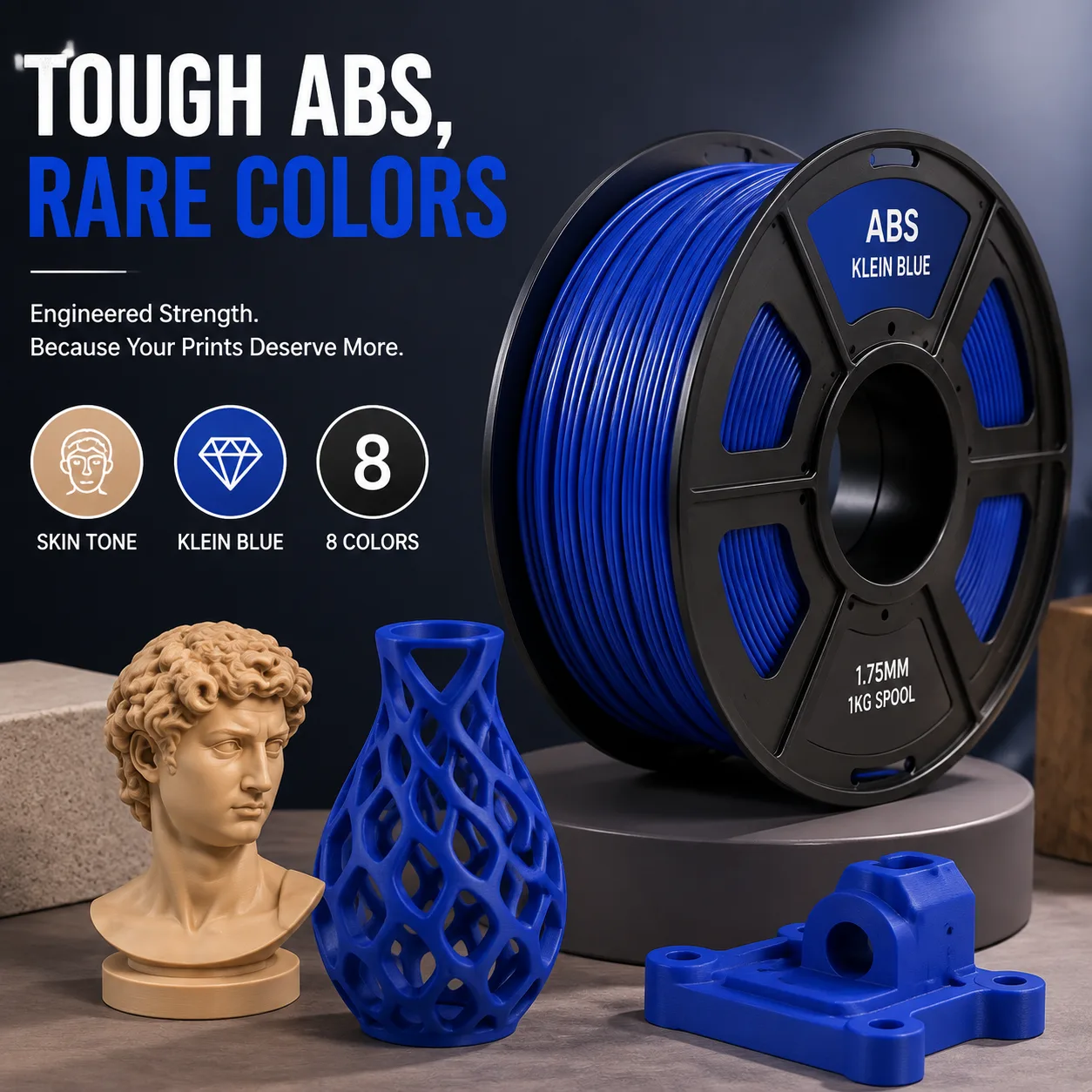 ABS Filament 1.75mm 8 Colors Skin Tone Klein Blue Impact Resistant — view 6