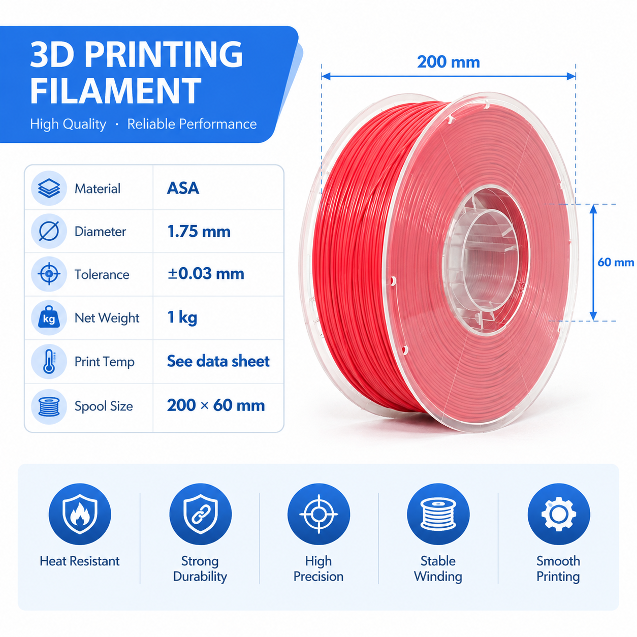 Yiqiu3D ASA Filament 1.75 mm 1 kg Outdoor — Product Images