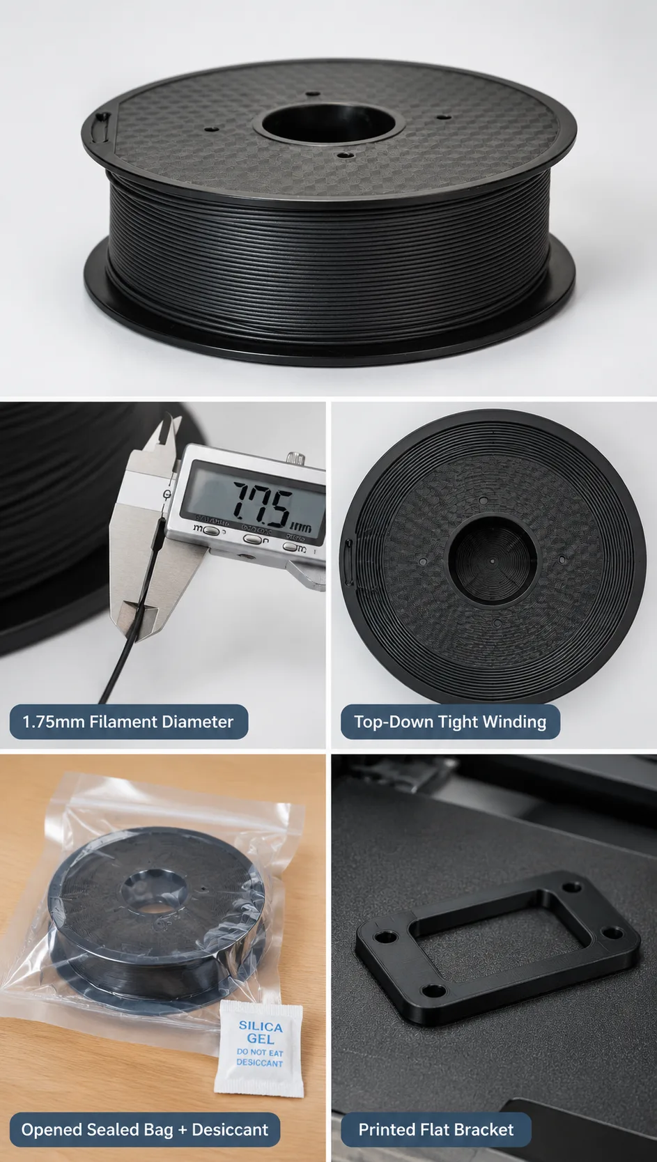 Carbon Fiber ABS Filament 1.75mm 1kg Yiqiu3D Low-Warp Stiffness — Close-up
