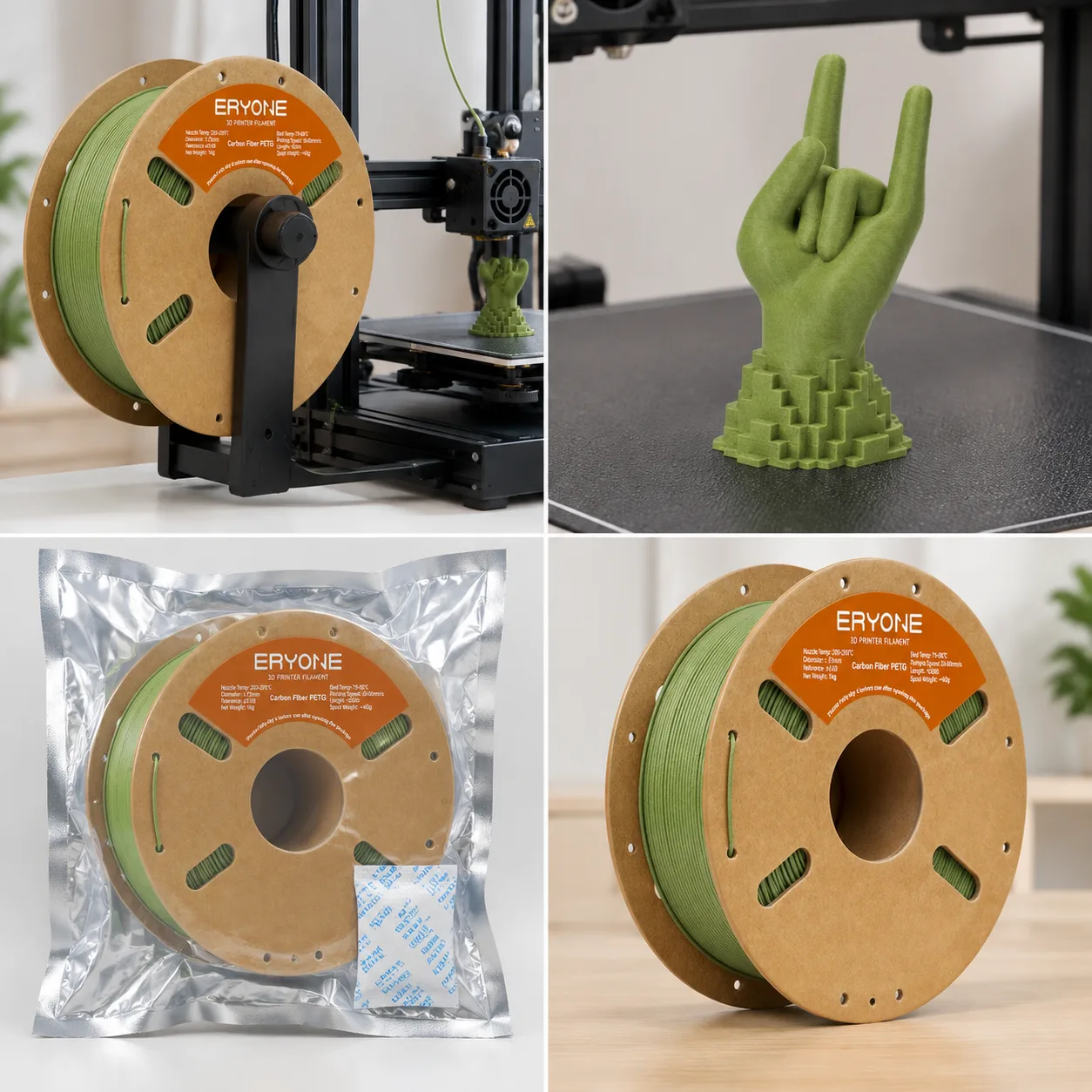 Carbon Fiber PETG Filament 1.75mm White Stiff Lightweight — Product Images