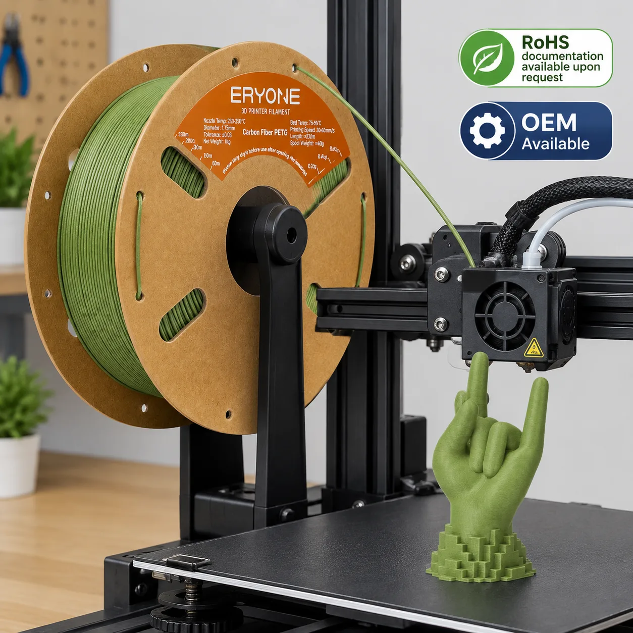 Carbon Fiber PETG Filament 1.75mm White Stiff Lightweight — Product Images