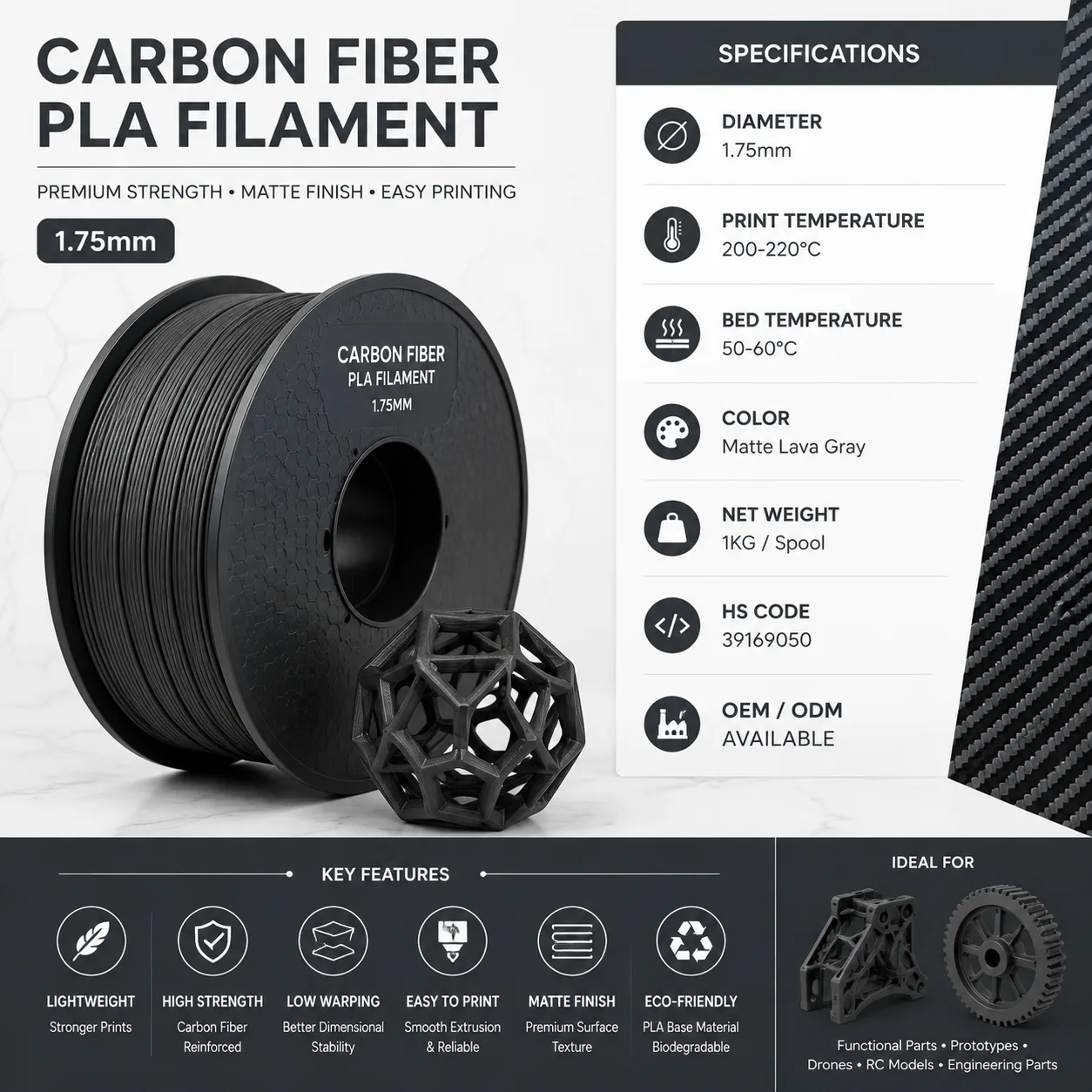 Carbon Fiber PLA — Spec Sheet