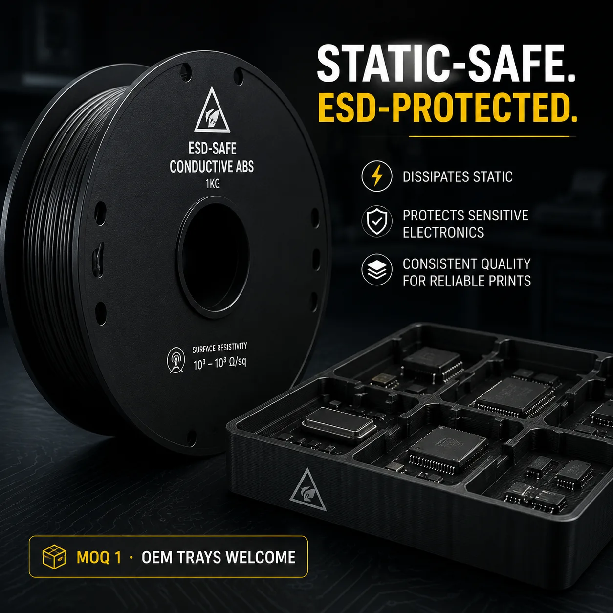 Yiqiu3D Conductive ABS Filament 1.75mm 1kg ESD-Safe Anti-Static High-Toughness — view 5