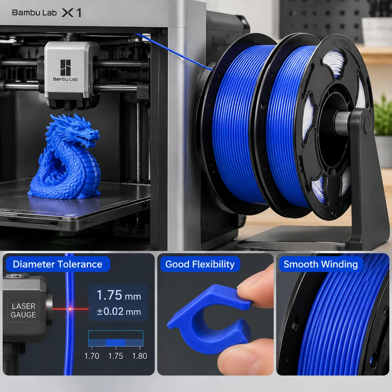 Yiqiu3D Eco-Friendly Strong Basic PLA Filament 1.75mm 1kg Solid Colors — Product Images