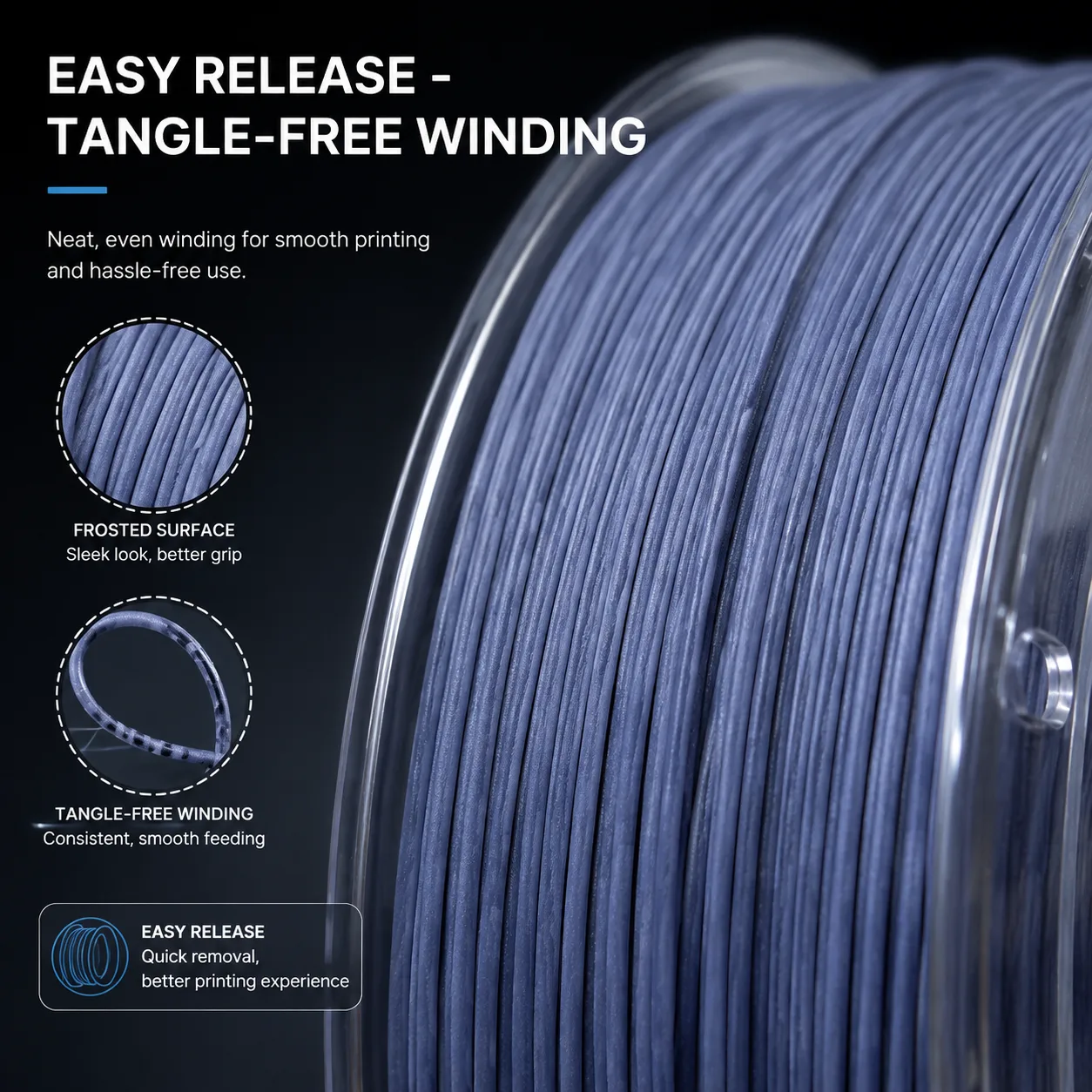 PLA+ Matte Filament 1.75mm 1KG Frosted Texture No Layer Lines 8 Colors Premium Finish — Close-up