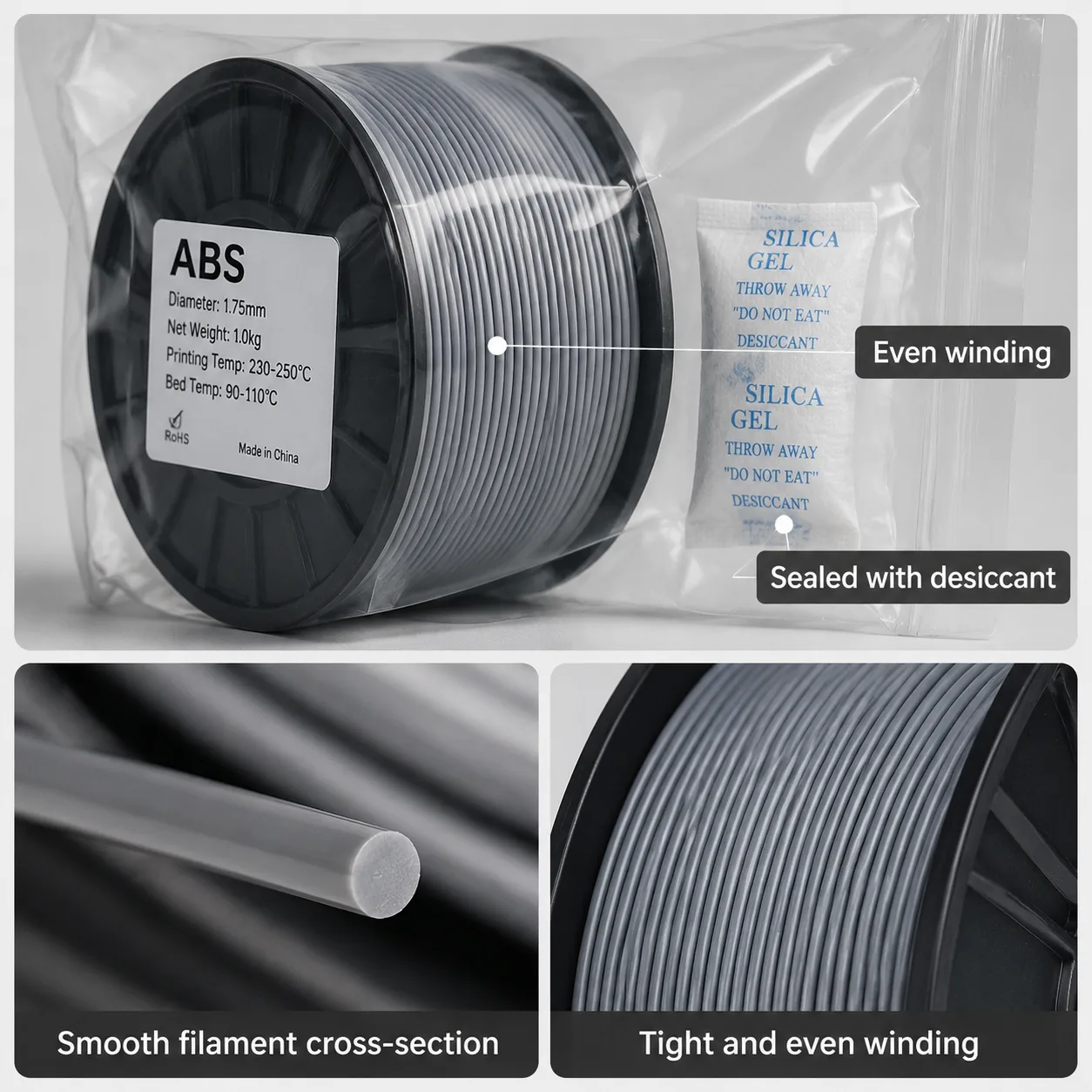 Factory Wholesale ABS Filament Spool 1.75mm High Impact 8 Bright Colors — Close-up