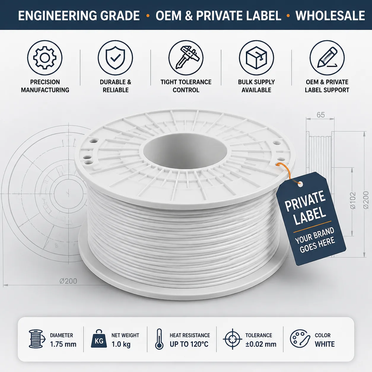 Glass Fiber PETG Filament 1.75mm 1kg White GF-PETG Stiff Tough — Product Images