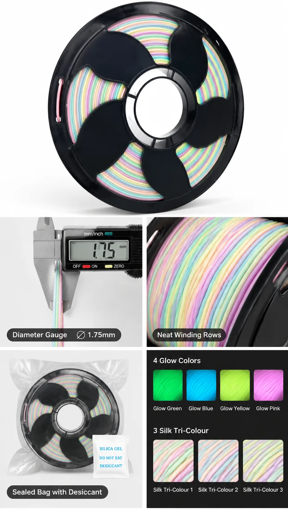 Glow in the Dark Silk PLA Filament 1.75mm 1kg Net Yiqiu3D Farm Grade Luminous — Close-up