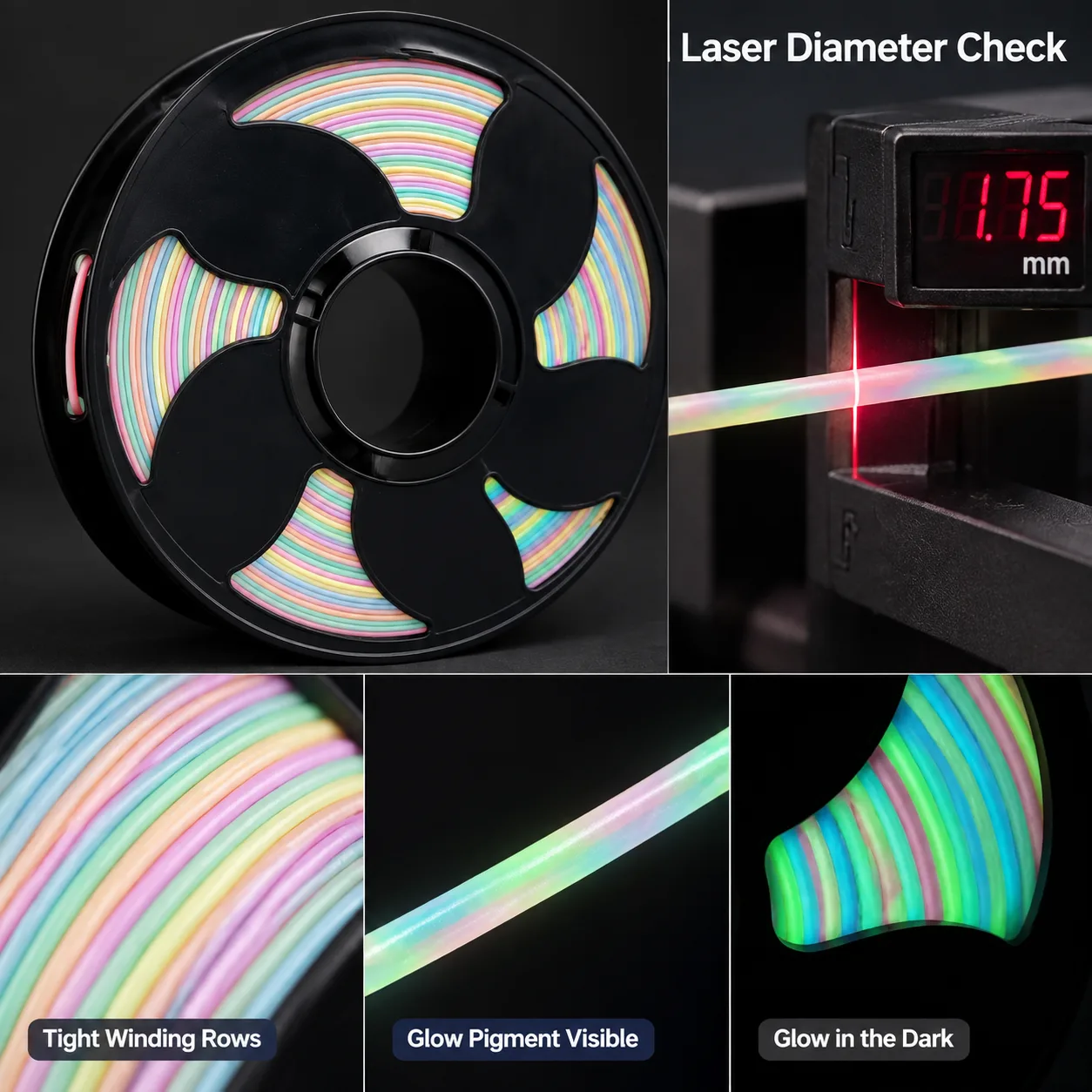 Glow in the Dark Silk PLA Filament 1.75mm 1kg Net Yiqiu3D Farm Grade Luminous — Product Images