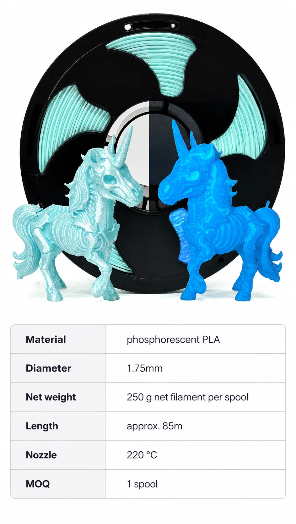 Yiqiu3D Glow-in-the-Dark PLA Pearl Series 1.75mm 250g Light Purple White Pearl 3D Filament Bambu Lab Creality — Spec Sheet