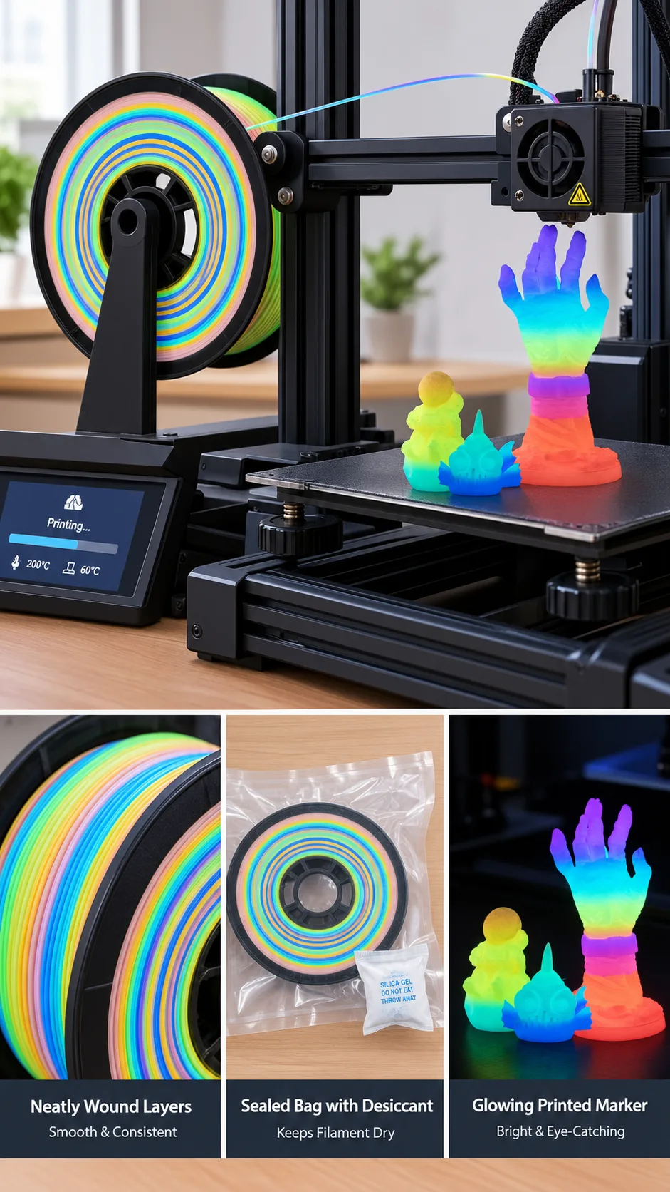 Glow-in-the-Dark PLA Filament 1.75mm 1kg Rainbow Night-Glow — Close-up