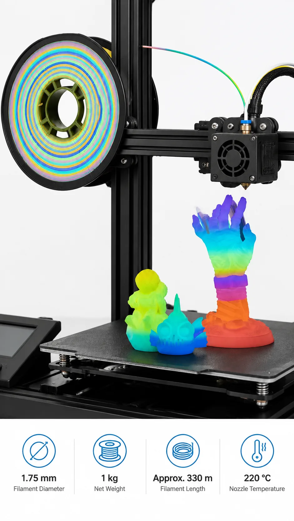 Glow-in-the-Dark PLA Filament 1.75mm 1kg Rainbow Night-Glow — Spec Sheet