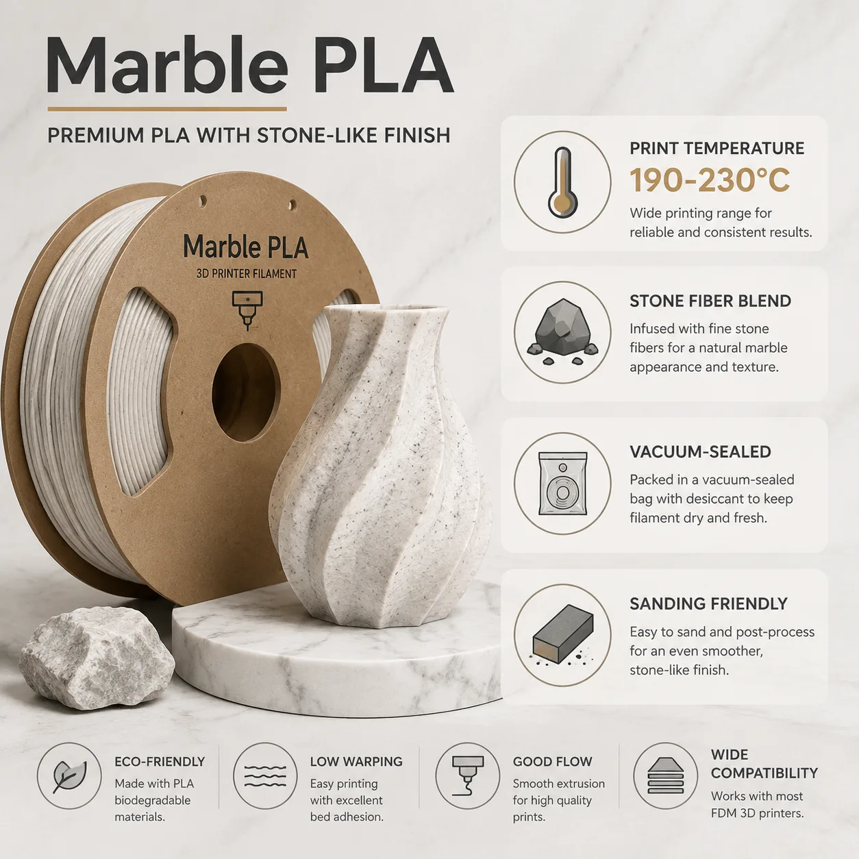 Marble PLA Filament — Spec Sheet