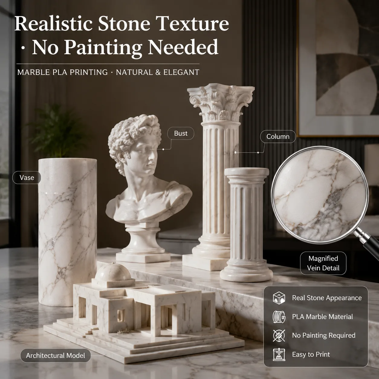 Yiqiu3D Marble PLA Filament 1.75mm 1kg Realistic Stone Texture 8 Marble Tones — Scene