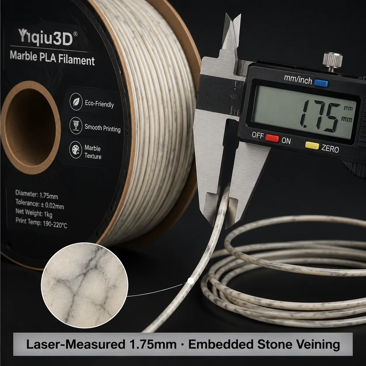 Yiqiu3D Marble PLA Filament 1.75mm 1kg Realistic Stone Texture 8 Marble Tones — Product Images