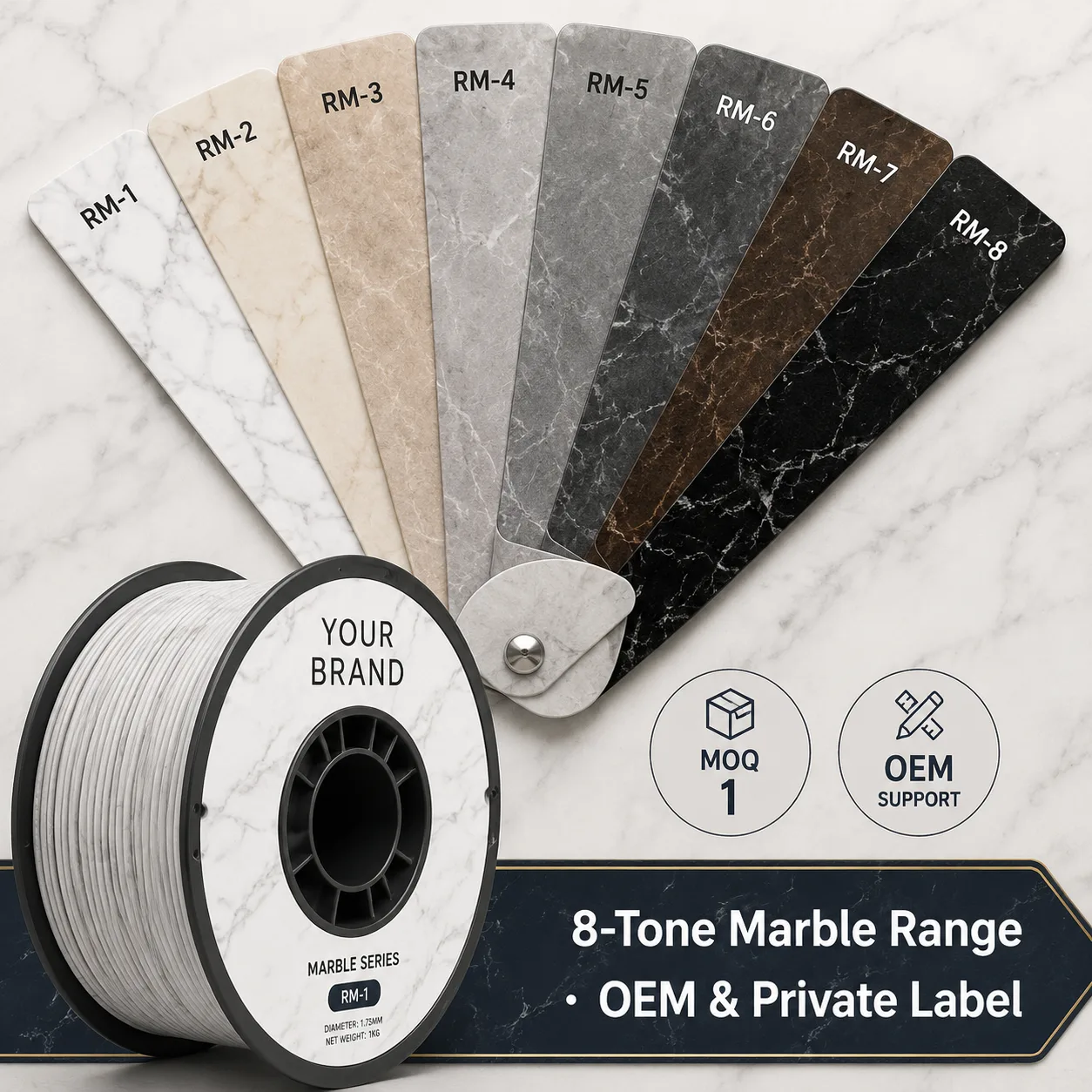 Yiqiu3D Marble PLA Filament 1.75mm 1kg Realistic Stone Texture 8 Marble Tones — Product Images