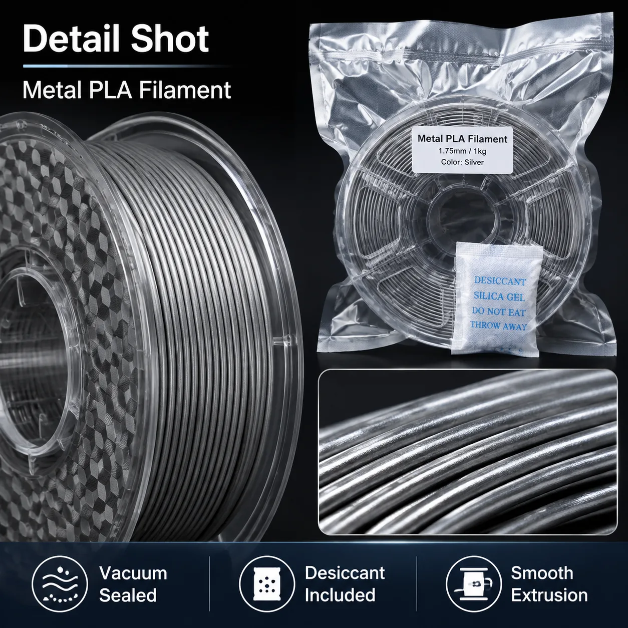 Metal-Filled PLA Filament 1.75mm 1kg High-Density Bronze Brass Copper Magnetic — Close-up