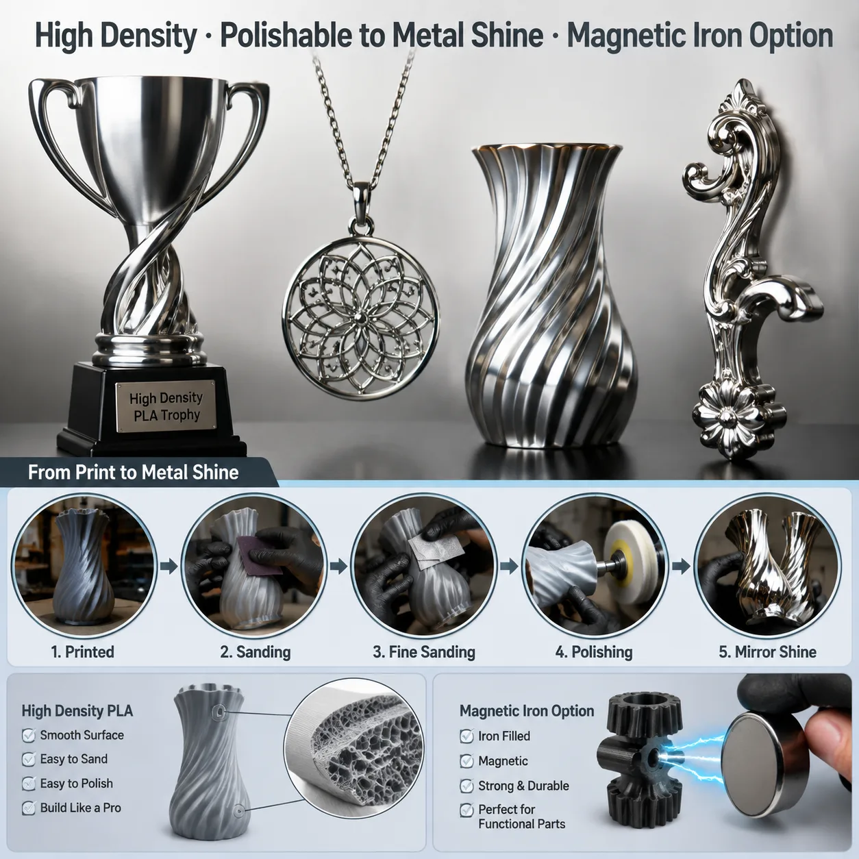 Metal-Filled PLA Filament 1.75mm 1kg High-Density Bronze Brass Copper Magnetic — Scene