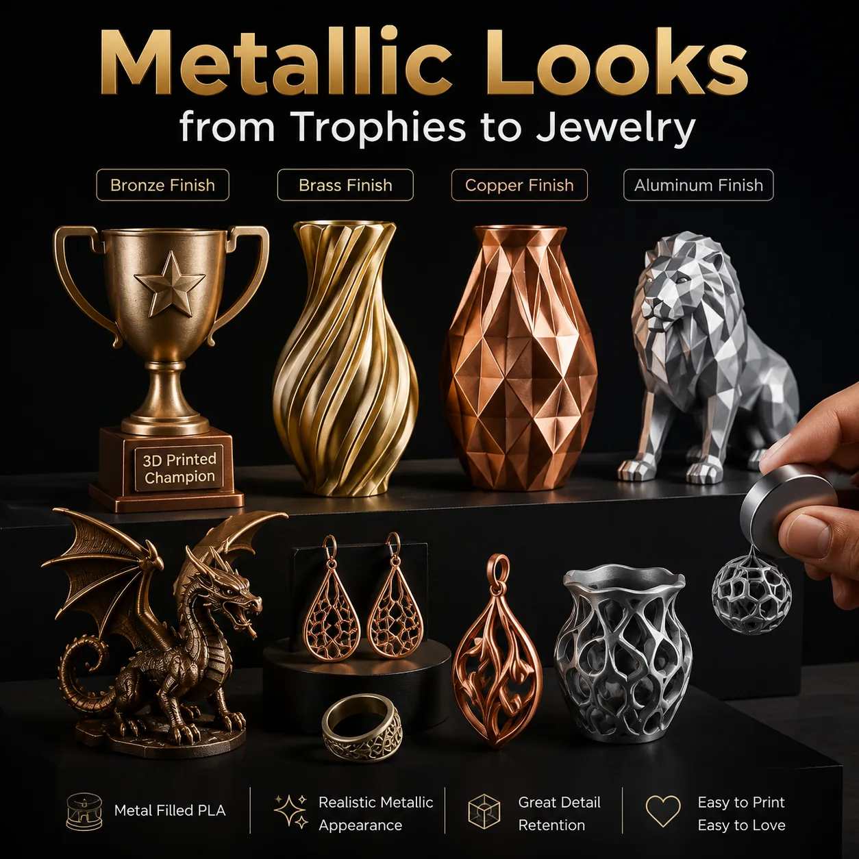 Metal-Filled PLA Filament 1.75mm 1kg High-Density Bronze Brass Copper Magnetic — Product Images