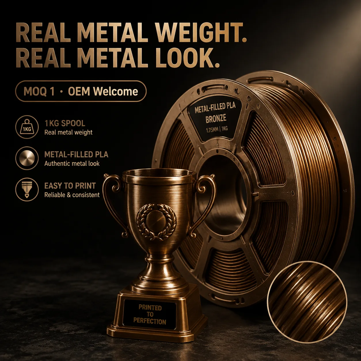 Metal-Filled PLA Filament 1.75mm 1kg High-Density Bronze Brass Copper Magnetic — view 6