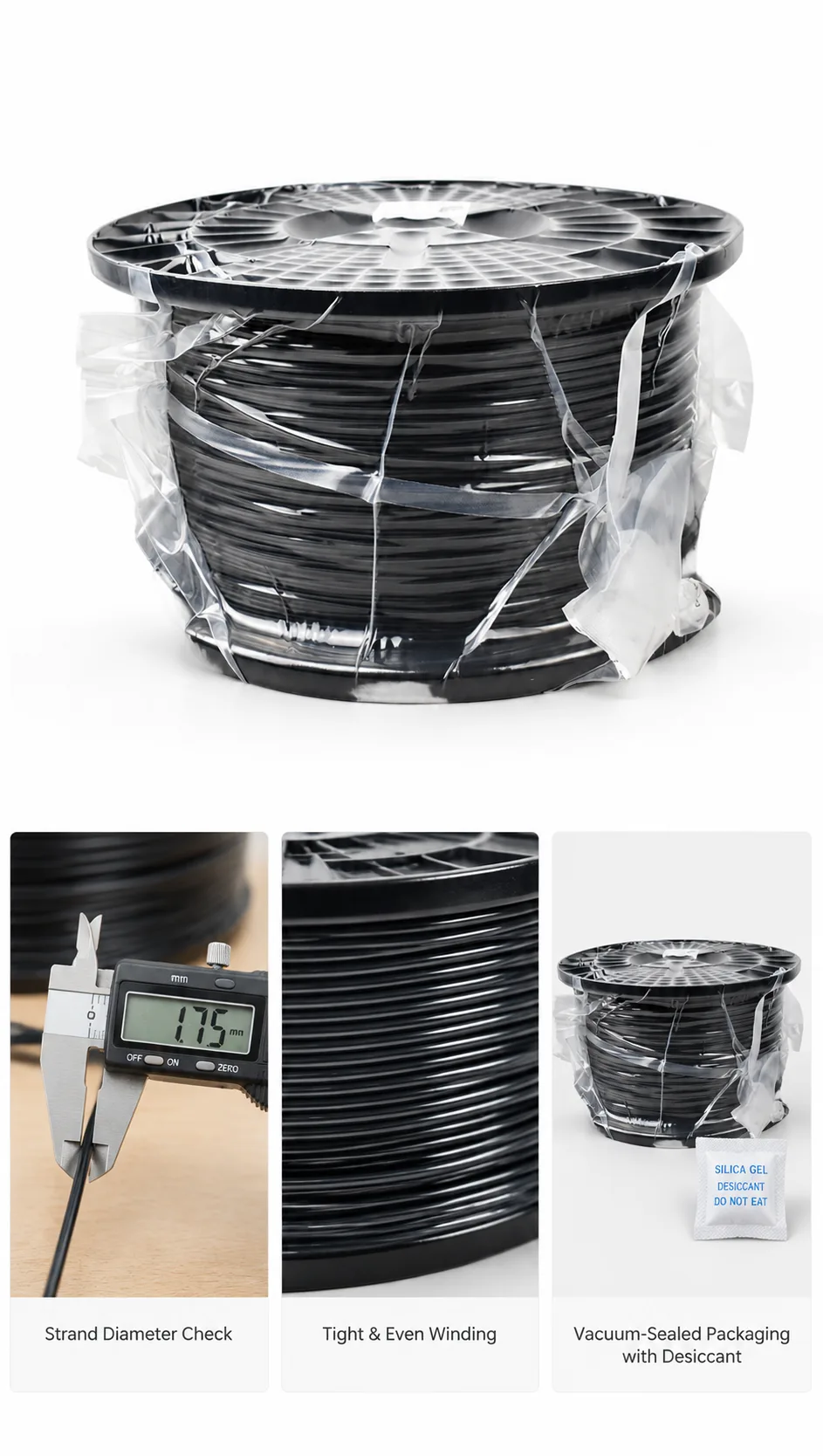 PETG Filament Black 1.75mm 1kg Yiqiu3D Tough Layer Bonding — Close-up
