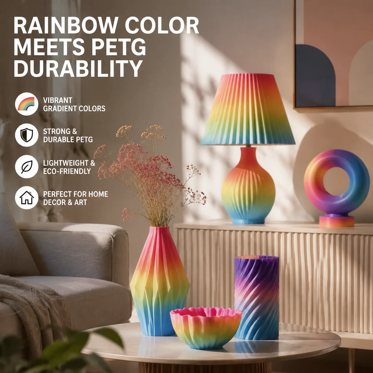 PETG Rainbow Filament 1.75mm 1KG Gradient Macaron Cosmic Colors Durable Art — Scene