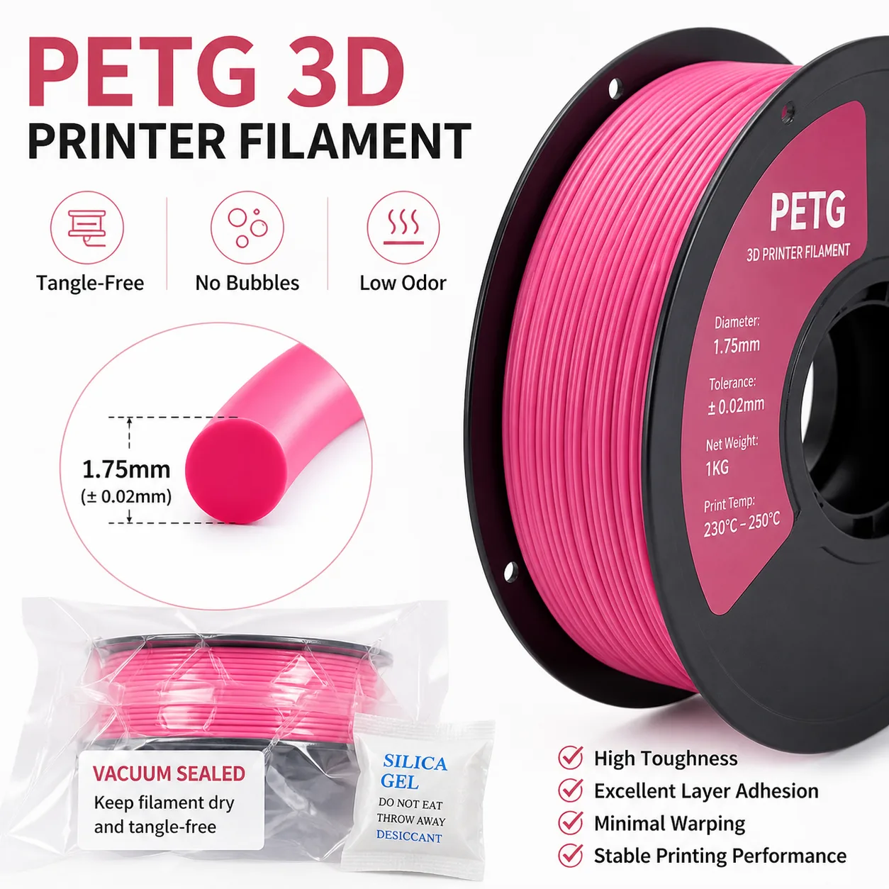 PETG Filament 1.75mm 1kg Single Color 22 Colors — Close-up