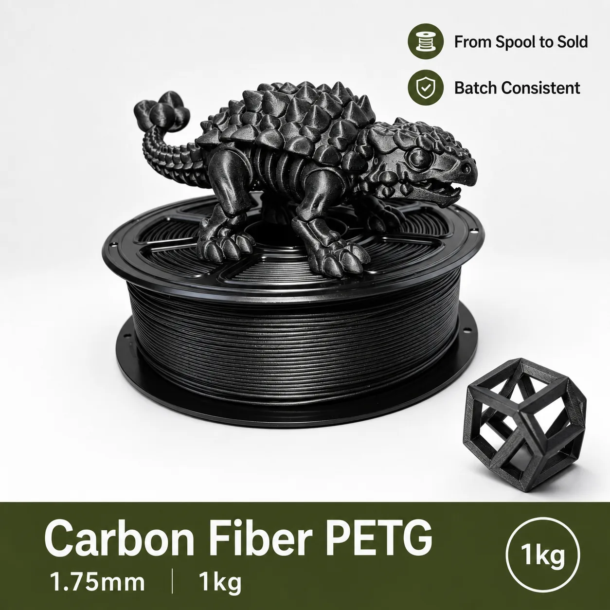 Carbon Fiber PETG Filament 1.75mm 1kg High Strength — Product Images