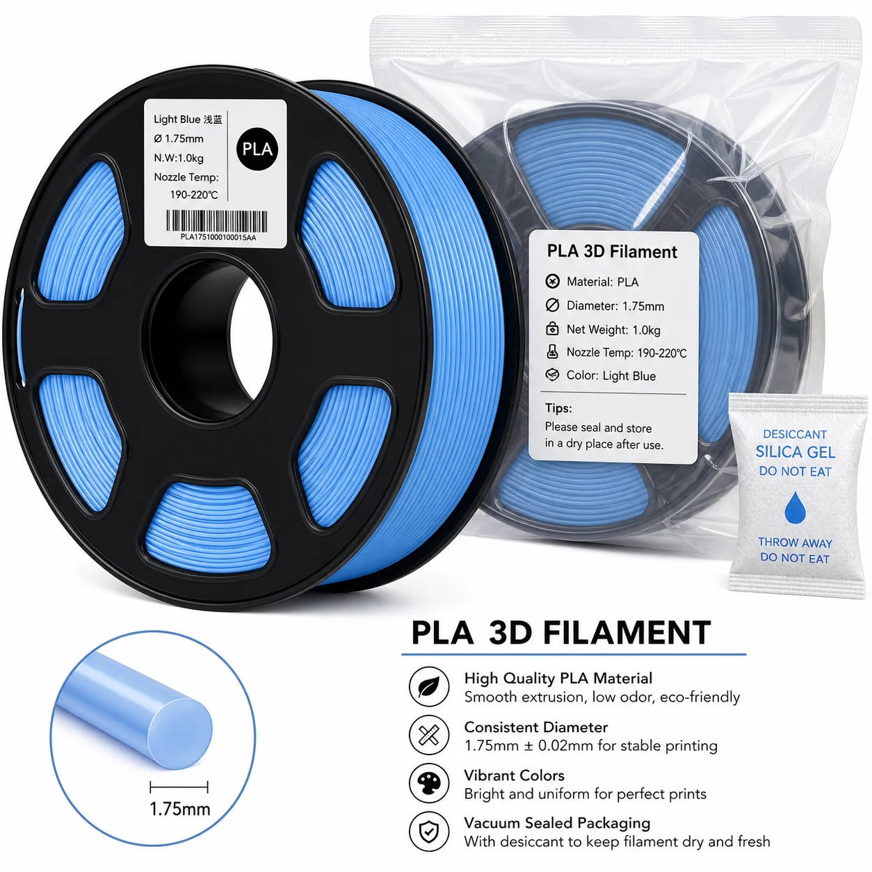 PLA Filament 1.75mm 1kg Single Color 51 Colors — Close-up