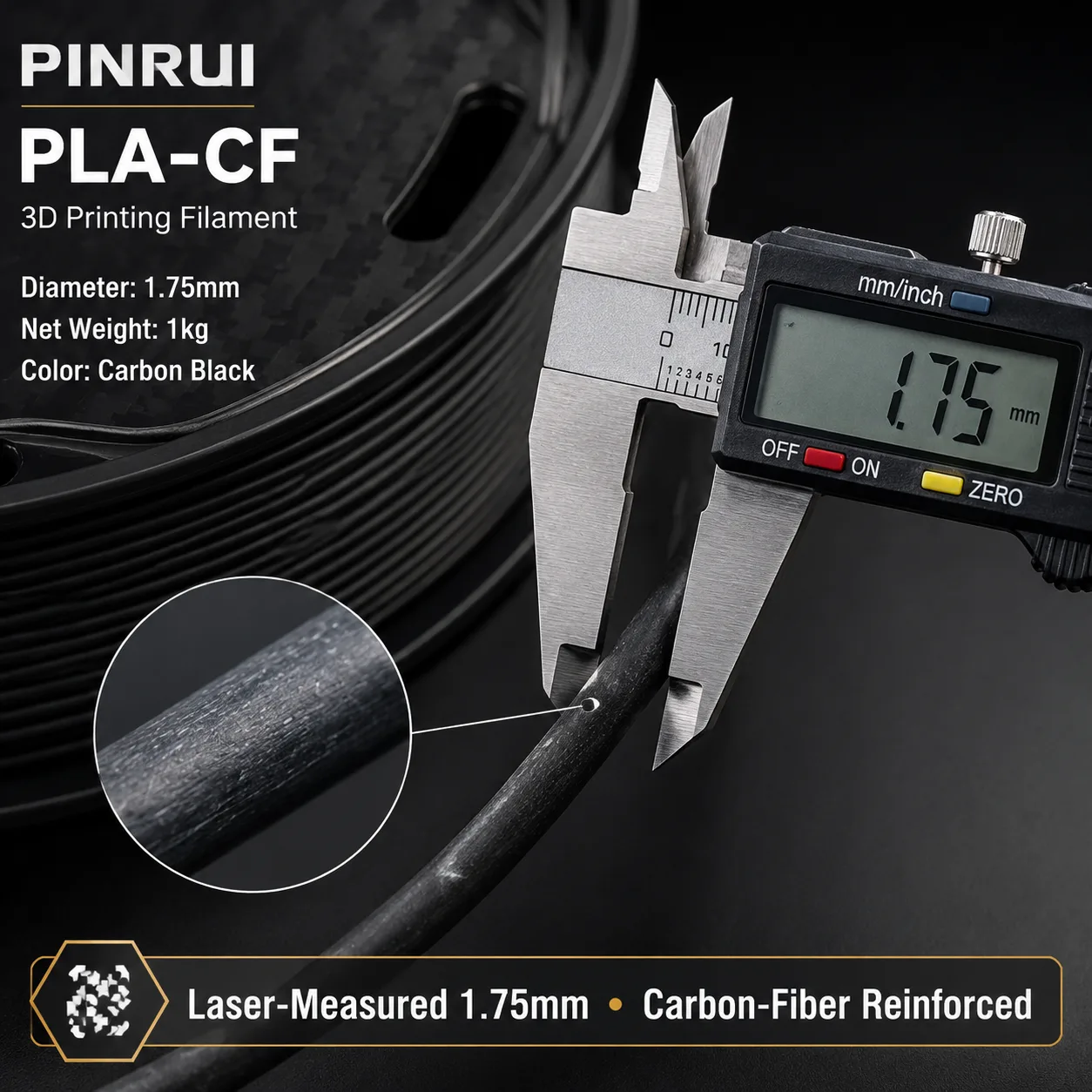 PLA-CF Carbon Fiber Filament 1.75mm 1kg Lightweight High-Stiffness Matte Lava Gray — Product Images