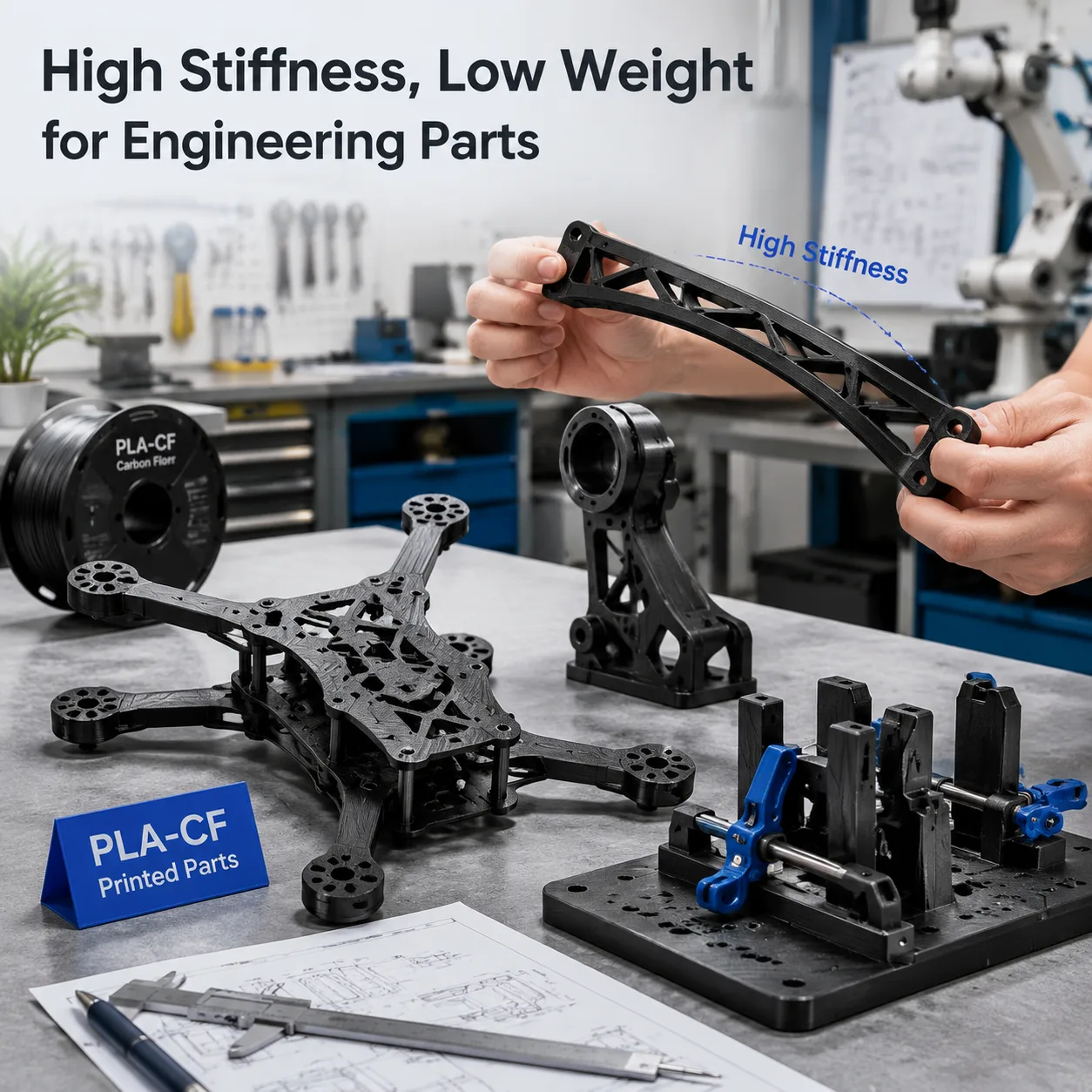 PLA-CF Carbon Fiber Filament 1.75mm 1kg Lightweight High-Stiffness Matte Lava Gray — Product Images