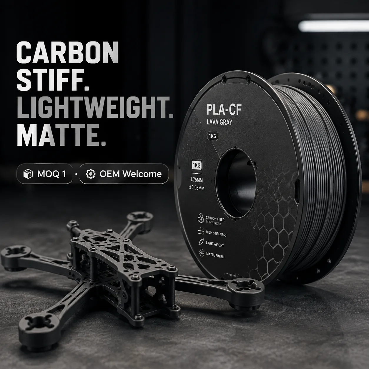 PLA-CF Carbon Fiber Filament 1.75mm 1kg Lightweight High-Stiffness Matte Lava Gray — view 6