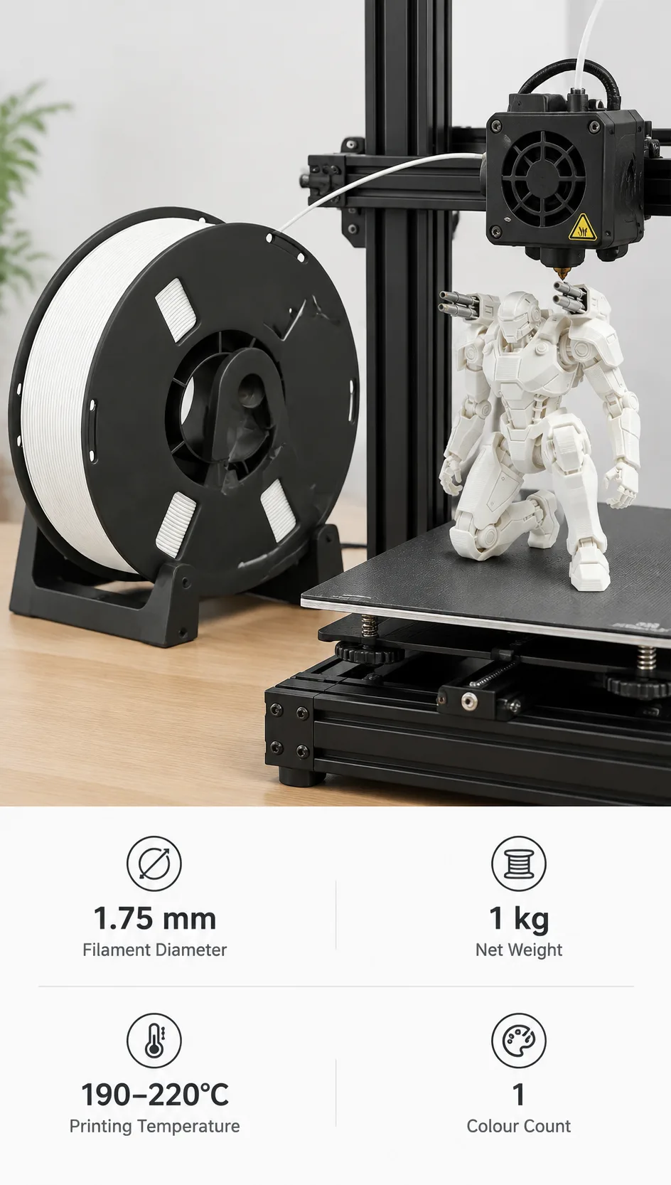 PLA+ 3D Printer Filament Enhanced Toughness 8 Vivid Colors Less Brittle Models — Spec Sheet