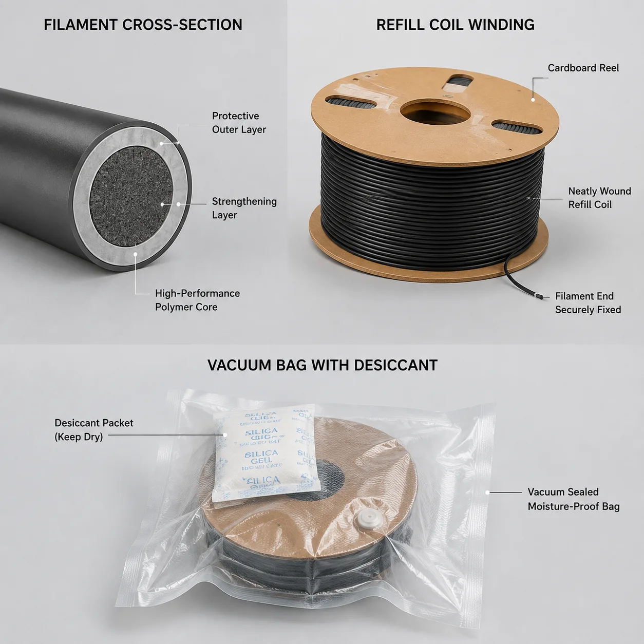 PLA Filament 1.75mm Basic Refill No-Spool & Removable Spool — Close-up