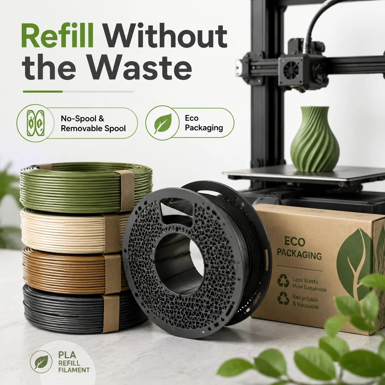 PLA Filament 1.75mm Basic Refill No-Spool & Removable Spool — view 6