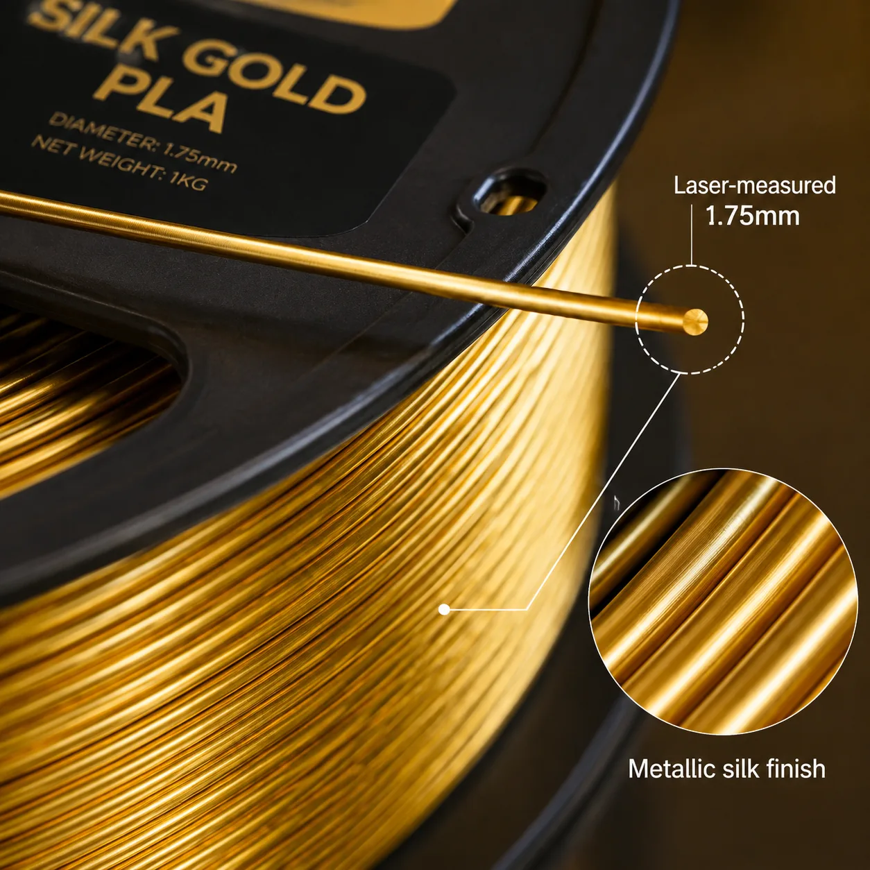 PLA Filament 1.75mm 8 Color Pack with Silk Gold — Product Images
