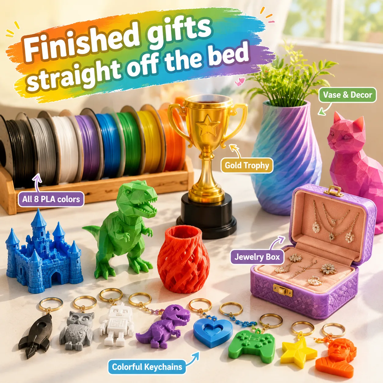PLA Filament 1.75mm 8 Color Pack with Silk Gold — Product Images