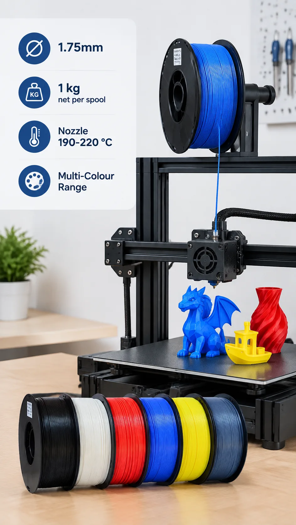 PLA 1.75mm 3D Printer Filament Premium Quality 8 Colors — Spec Sheet
