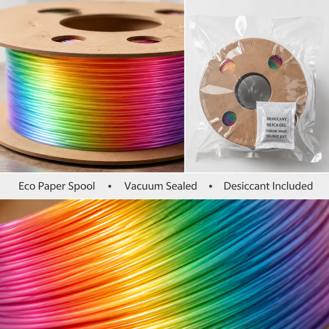 PLA Silk Rainbow Filament 1.75mm 1kg Gradient Candy Macaron Forest Universe Color Series Eco Paper Spool — Close-up