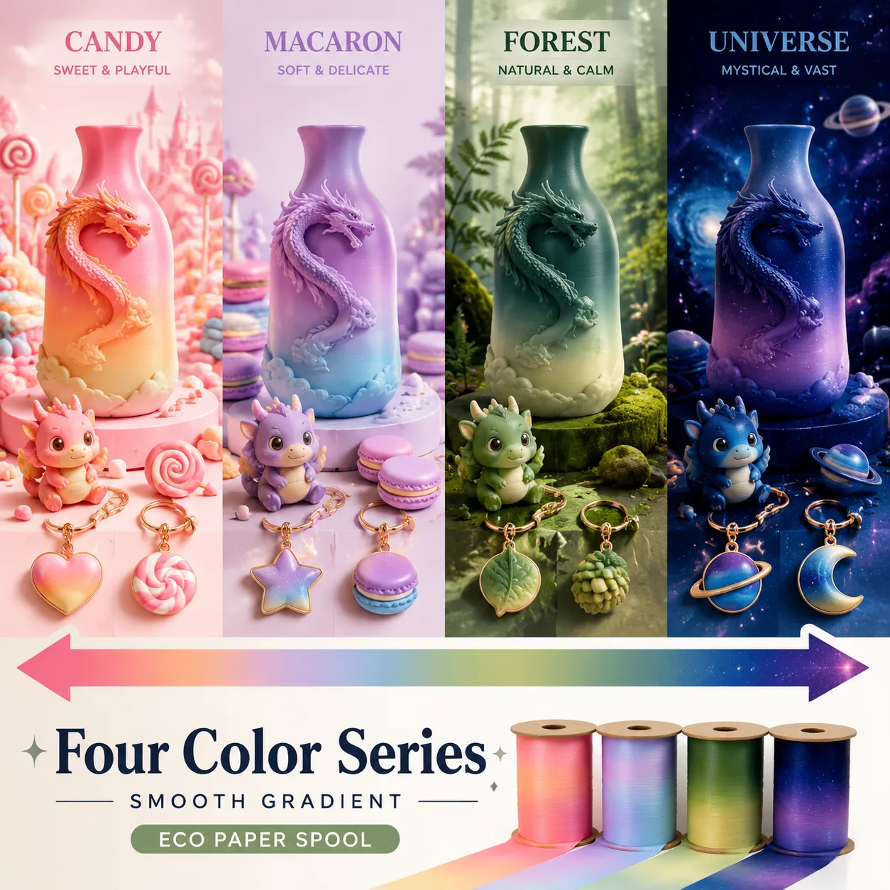PLA Silk Rainbow Filament 1.75mm 1kg Gradient Candy Macaron Forest Universe Color Series Eco Paper Spool — Scene
