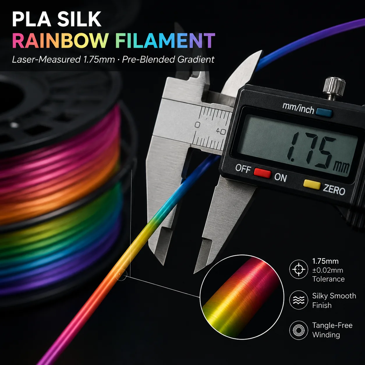 PLA Silk Rainbow Filament 1.75mm 1kg Gradient Candy Macaron Forest Universe Color Series Eco Paper Spool — Product Images