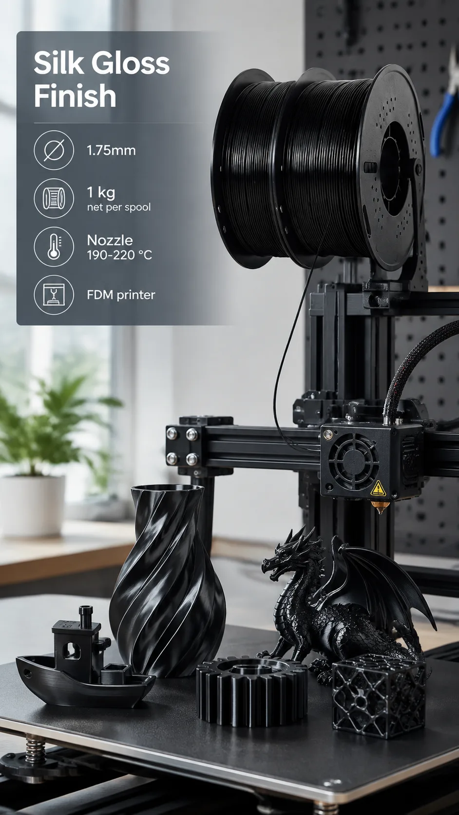 PLA 3D Printer Filament 1.75mm 8 Vivid Colors Silk Gold Low Warp Odorless Filament — Spec Sheet