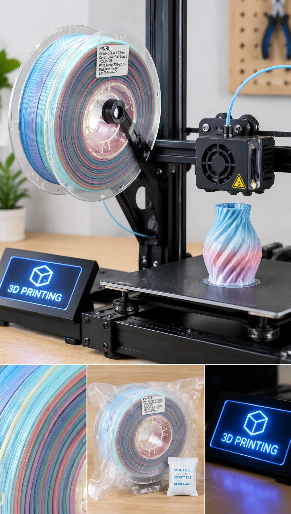 High Precision PLA Filament 1.75mm Low Warp Multicolor 8 Shades — Close-up