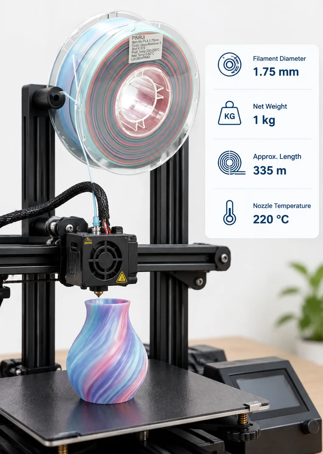 High Precision PLA Filament 1.75mm Low Warp Multicolor 8 Shades — Spec Sheet