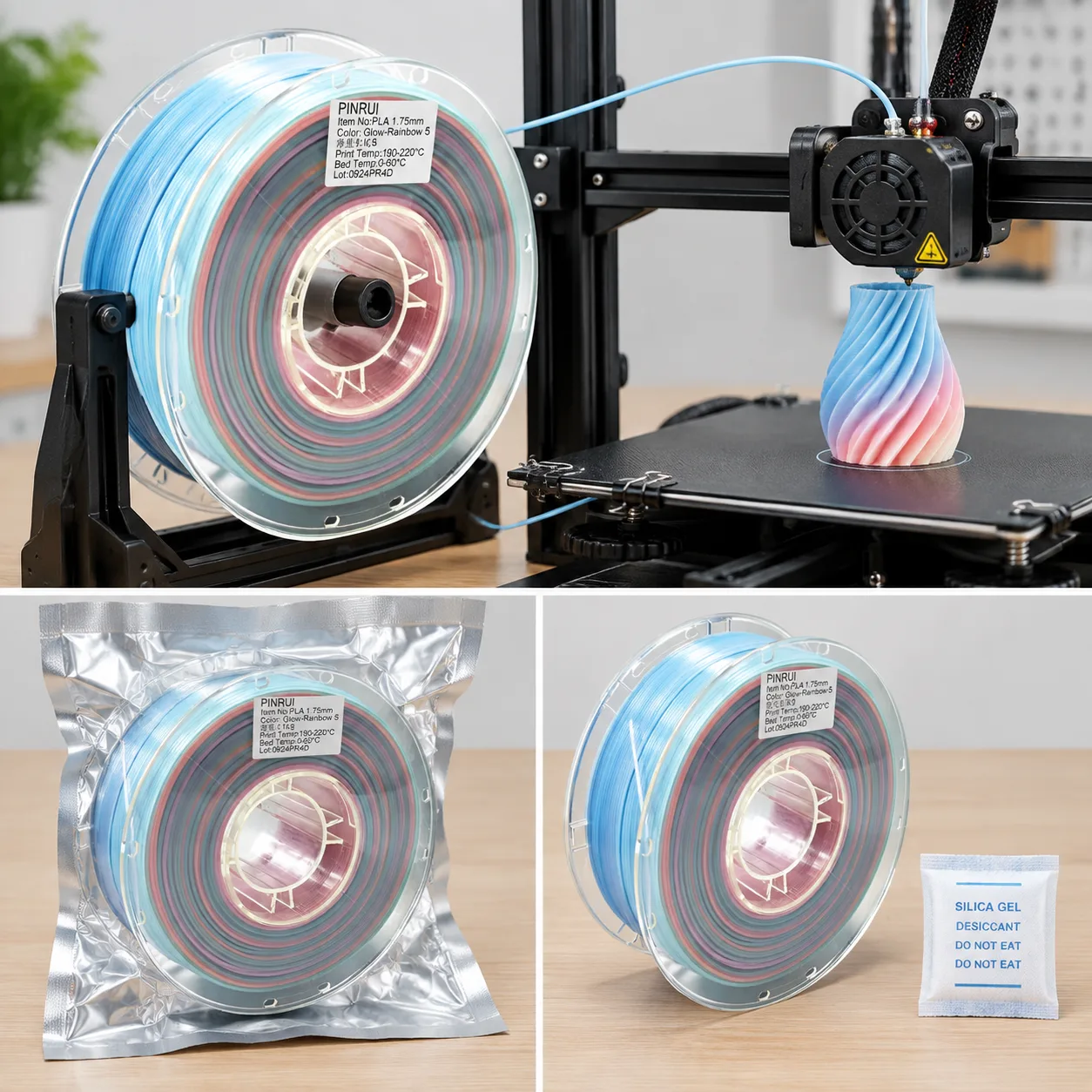 High Precision PLA Filament 1.75mm Low Warp Multicolor 8 Shades — Product Images
